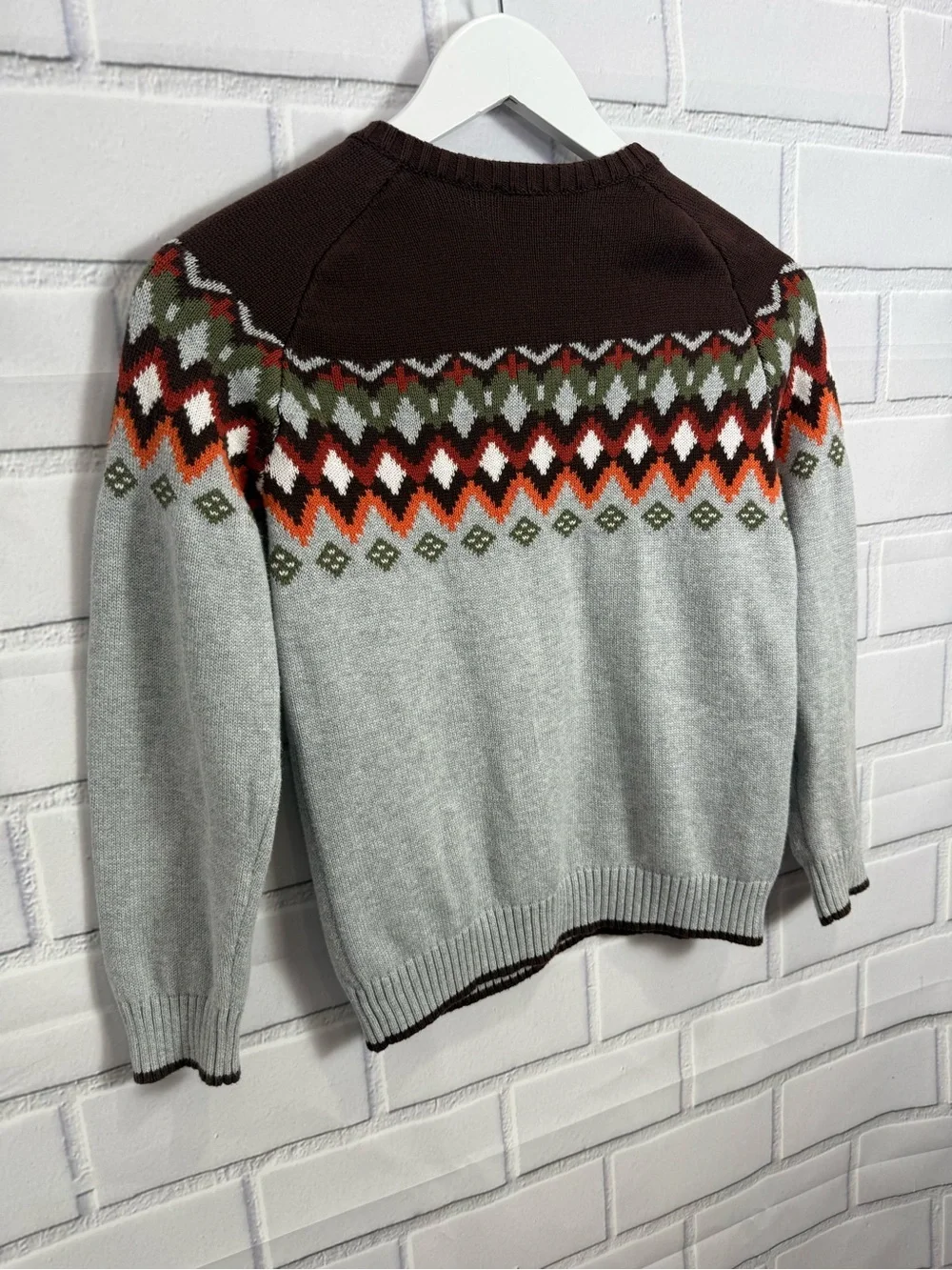 Gymboree Boys Fair Isle Sweater Size 8 Gray Brown Cotton Knit